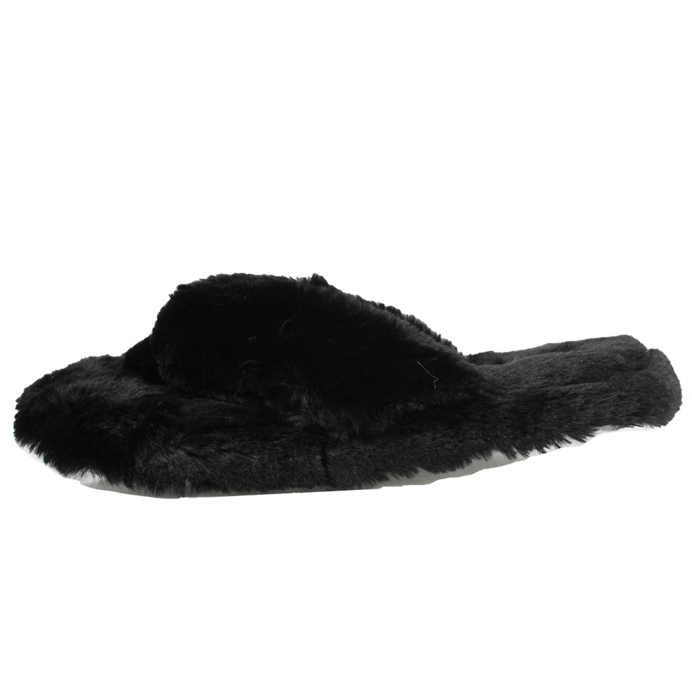 Black Furry Thong Slippers - Picture 4 of 4